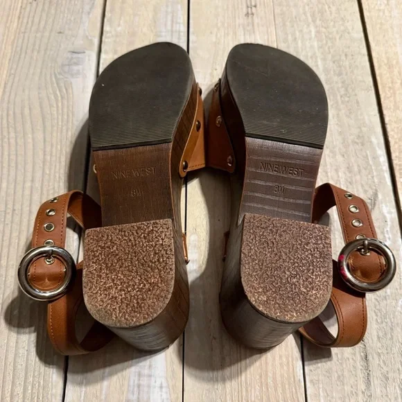 Nine West Jayce 2 Platform Sandals Brown Leather Ankle Straps - Picture 4 of 4